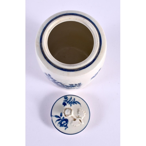 252 - 18th century Worcester tea canister and cover printed with the Fruit Sprig pattern.  11.5cm high