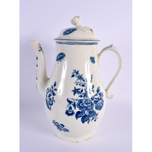 256 - 18th century Worcester good  coffee pot or chocolate pot and cover printed with the Three Flowers pa... 