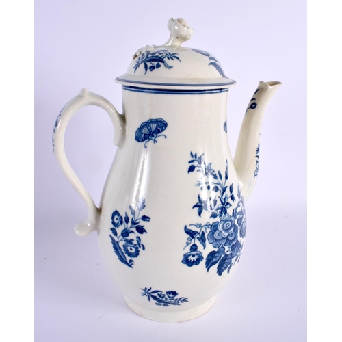 256 - 18th century Worcester good  coffee pot or chocolate pot and cover printed with the Three Flowers pa... 