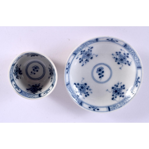 260 - 18th century Meissen small reeded teabowl and saucer painted in underglaze blue with flowers undder ... 