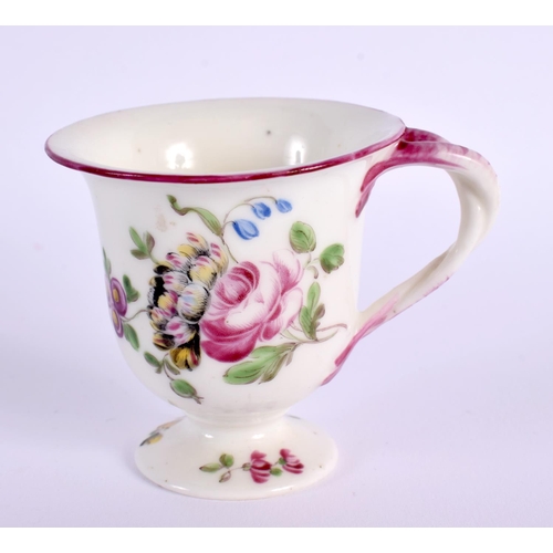 268 - 18th century Mennecy rare sorbet cup painted with a rose, a tulip and scattered flowers, D.V. mark t... 