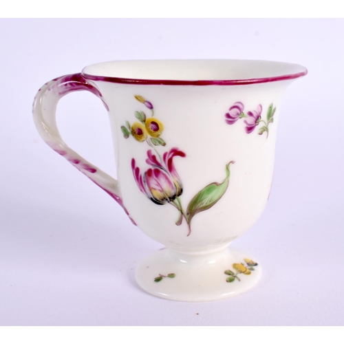 268 - 18th century Mennecy rare sorbet cup painted with a rose, a tulip and scattered flowers, D.V. mark t... 