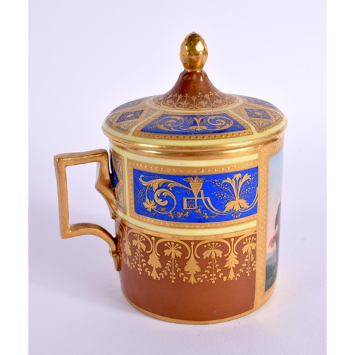 270 - Late 18th / early 19th century Vienna coffee can and cover finely painted with an old man, mother an... 