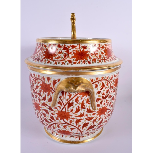 272 - 19th century Coalport ice pail and cover with crimson decoration.  26cm high