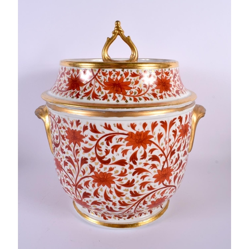 272 - 19th century Coalport ice pail and cover with crimson decoration.  26cm high