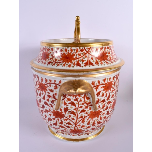 272 - 19th century Coalport ice pail and cover with crimson decoration.  26cm high