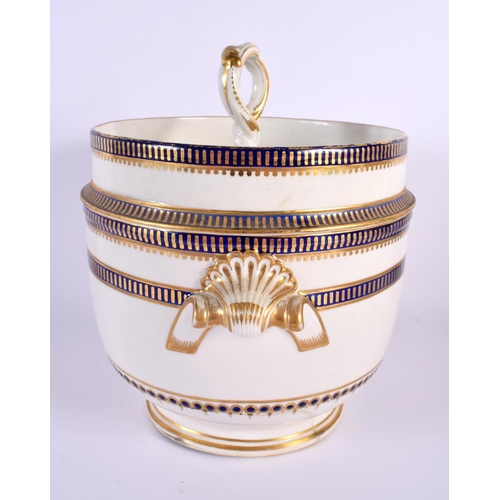 273 - Derby ice pail and cover with blue and gilt decoration.  23cm high