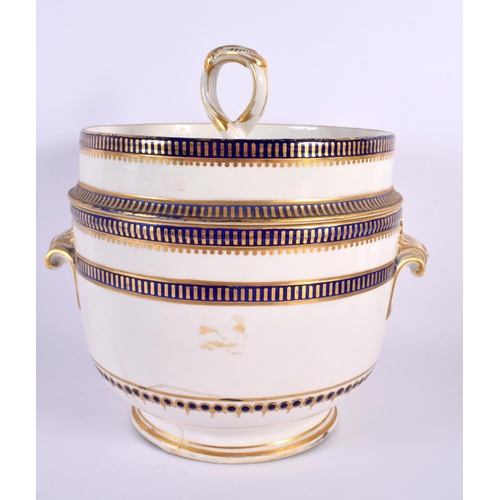 273 - Derby ice pail and cover with blue and gilt decoration.  23cm high