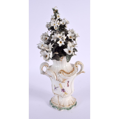 281 - 18th century Chelsea gold anchor period two handled rococo vase painted with flying insects, a white... 