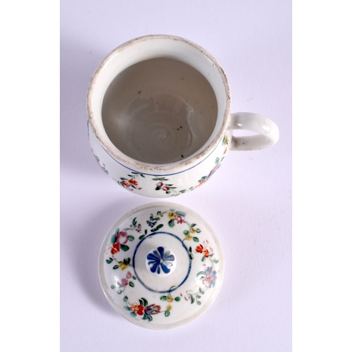 284 - 18th century Bristol rare custard cup and cover painted with festoons of flowers.  8cm high