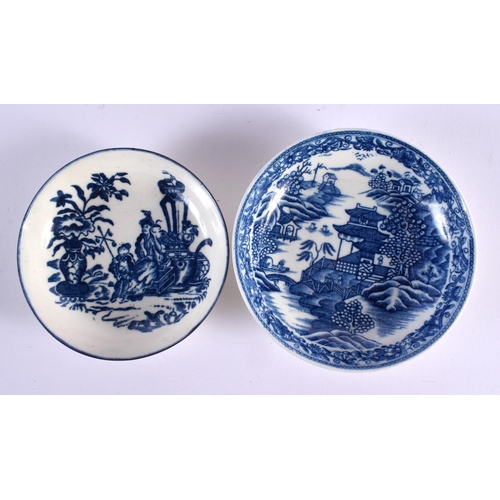 287 - 18th century pair of Caughley teabowl and saucer printed with Bell Toy and Mother and Child pattern,... 