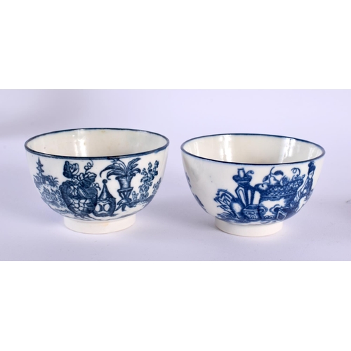 287 - 18th century pair of Caughley teabowl and saucer printed with Bell Toy and Mother and Child pattern,... 