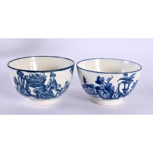 287 - 18th century pair of Caughley teabowl and saucer printed with Bell Toy and Mother and Child pattern,... 