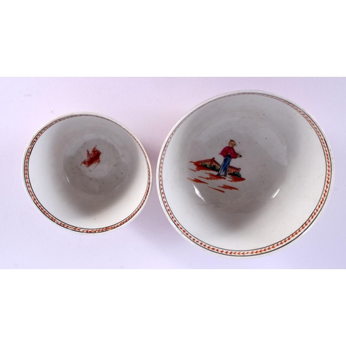 291 - 18th century New Hall teabowl, saucer and matching bowl decorated in pattern 425, the Boy in the Win... 