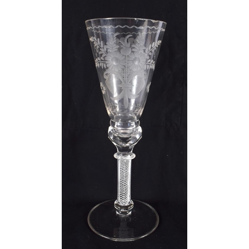 3 - A LARGE ANTIQUE ARMORIAL CRESTED SPIRAL TWIST GOBLET. 30 cm high.