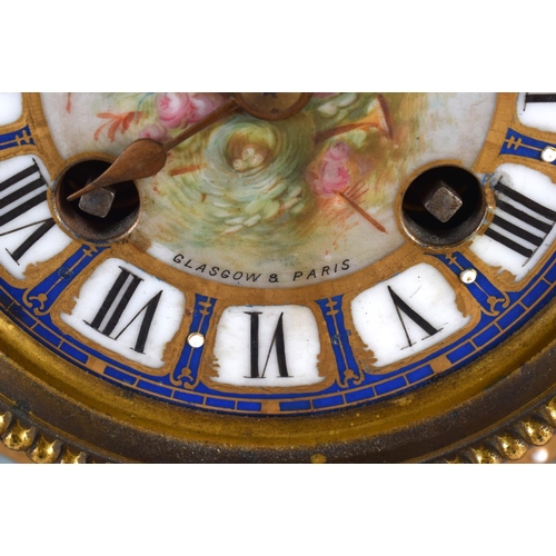 300 - A LARGE 19TH CENTURY FRENCH SEVRES PORCELAIN ORMOLU CLOCK GARNITURE painted with figures and flowers... 