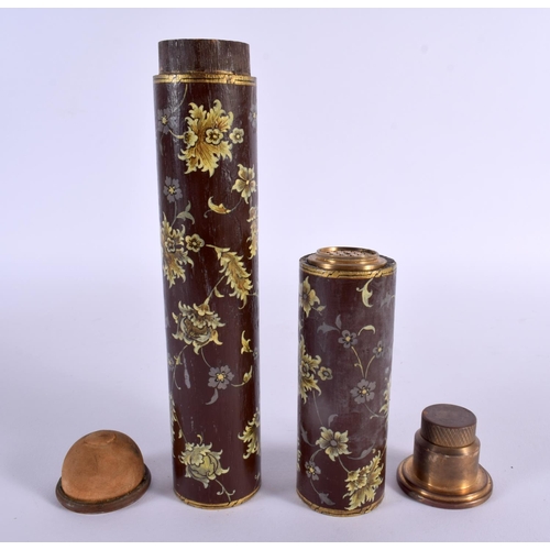 310 - A TURKISH OTTOMAN PAINTED WOOD PEN BOX AND COVER decorated with flowers. 32 cm high.