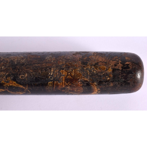 314 - AN ANTIQUE TRUNCHEON painted with flowers and motifs. 42 cm long.