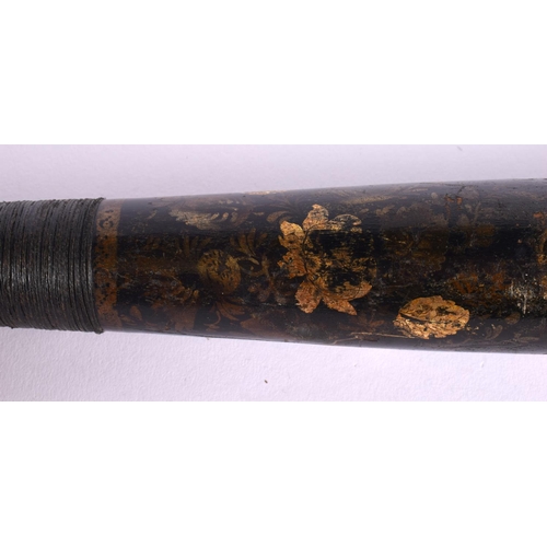 314 - AN ANTIQUE TRUNCHEON painted with flowers and motifs. 42 cm long.