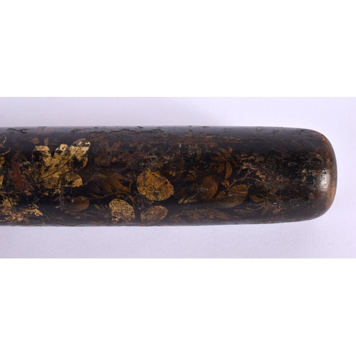 314 - AN ANTIQUE TRUNCHEON painted with flowers and motifs. 42 cm long.