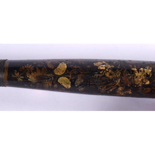 314 - AN ANTIQUE TRUNCHEON painted with flowers and motifs. 42 cm long.