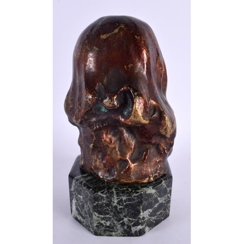 318 - AN ART DECO FRENCH BRONZE BUST OF A FEMALE upon a marble plinth. 22 cm x 12 cm.