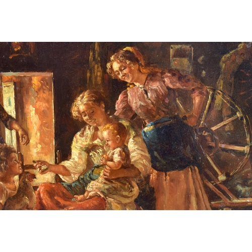 319 - European School (19th Century) Oil on tin, interior family scene. 30 cm x 24 cm.