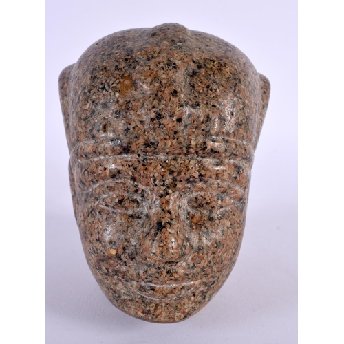 320 - A EGYPTIAN REVIVAL CARVED GRANITE HEAD OF A PHARAOH After the Antiquity. 14 cm x 12 cm.