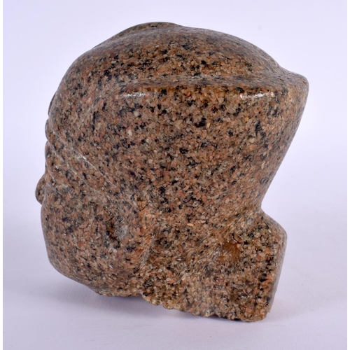 320 - A EGYPTIAN REVIVAL CARVED GRANITE HEAD OF A PHARAOH After the Antiquity. 14 cm x 12 cm.