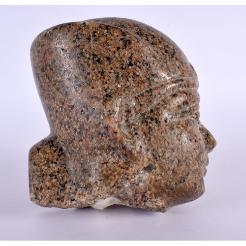 320 - A EGYPTIAN REVIVAL CARVED GRANITE HEAD OF A PHARAOH After the Antiquity. 14 cm x 12 cm.