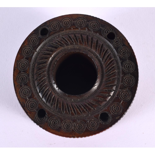 324 - AN ANTIQUE CONTINENTAL TREEN FRUITWOOD INCENSE BURNER decorated with roundels. 9.5 cm diameter.