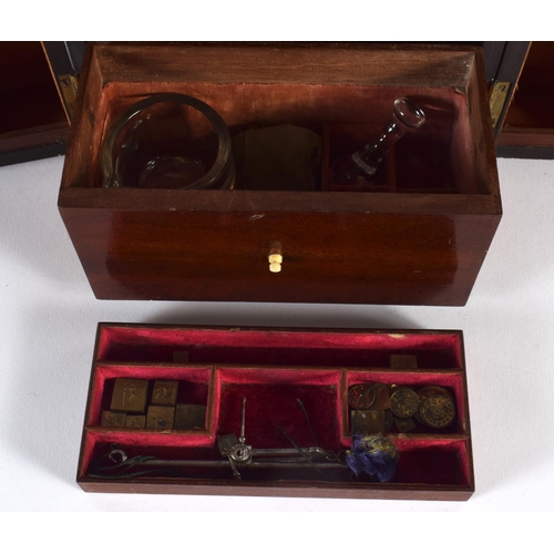 328 - AN EARLY VICTORIAN MAHOGANY APOTHECARY SET with partial contents. 24 cm x 18 cm closed.