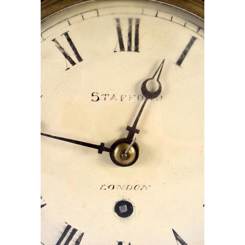 330 - A REGENCY MAHOGANY BRASS INLAID MANTEL CLOCK by Stafford of London. 42 cm x 20 cm.