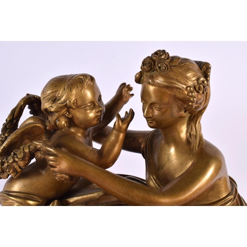 339 - A LARGE 19TH CENTURY FRENCH GILT BRONZE AND WHITE MARBLE MANTEL CLOCK formed with a female and putti... 