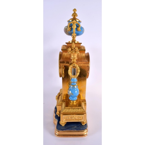 340 - A LARGE 19TH CENTURY FRENCH GILT BRONZE SEVRES PORCELAIN MANTEL CLOCK painted with figures within la... 