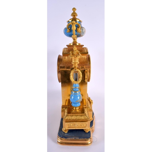 340 - A LARGE 19TH CENTURY FRENCH GILT BRONZE SEVRES PORCELAIN MANTEL CLOCK painted with figures within la... 