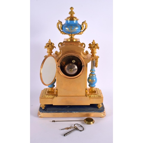 340 - A LARGE 19TH CENTURY FRENCH GILT BRONZE SEVRES PORCELAIN MANTEL CLOCK painted with figures within la... 