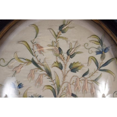 341 - A FINE PAIR OF 18TH/19TH CENTURY COUNTRY HOUSE EMBROIDERED SILK PANELS depicting foliage behind orig... 