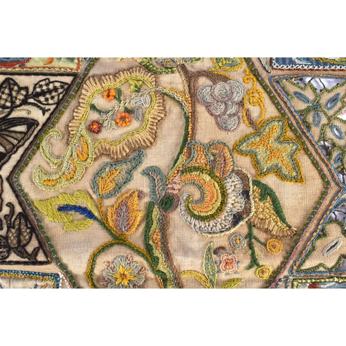 343 - A LOVELY ARTS AND CRAFTS EMBROIDERED SILK TEXTILE depicting figures on boats, mermaids, armorials et... 