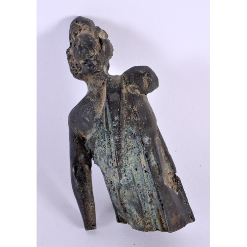 345 - A 19TH CENTURY EUROPEAN GRAND TOUR BRONZE BUST OF A MALE After the Antiquity. 14 cm x 7 cm.