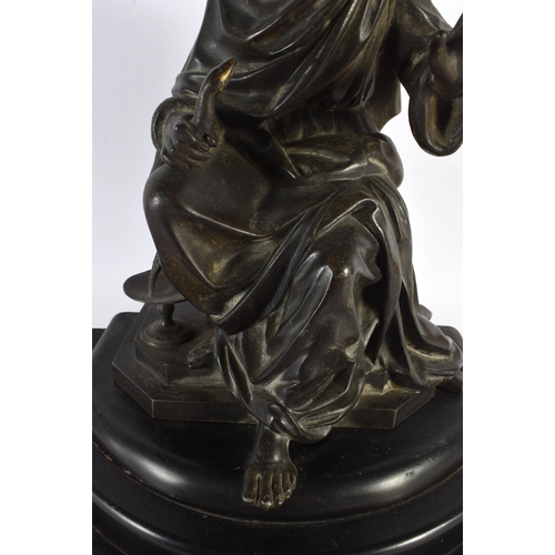 347 - A LARGE 19TH CENTURY EUROPEAN SPELTER FIGURE OF A SCHOLAR modelled holding a serpent. 35 cm x 28 cm.