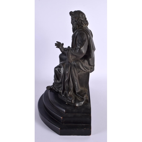 347 - A LARGE 19TH CENTURY EUROPEAN SPELTER FIGURE OF A SCHOLAR modelled holding a serpent. 35 cm x 28 cm.