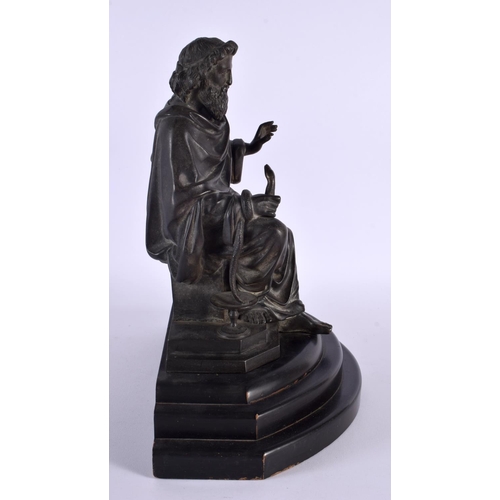 347 - A LARGE 19TH CENTURY EUROPEAN SPELTER FIGURE OF A SCHOLAR modelled holding a serpent. 35 cm x 28 cm.