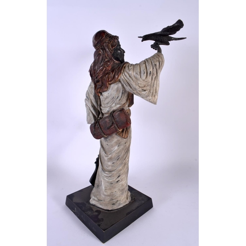 357 - A LARGE CONTEMPORARY CONTINENTAL COLD PAINTED BRONZE HUNTER modelled holding a bird and rifle. 40 cm... 