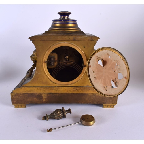 361 - A 19TH CENTURY FRENCH BRONZE AND SEVRES PORCELAIN MANTEL CLOCK painted with flowers. 30 cm x 25 cm.