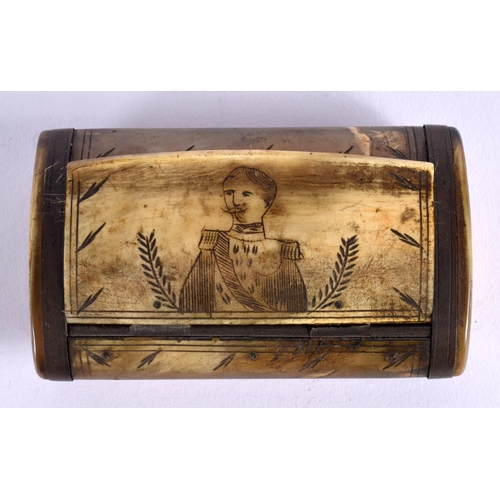 367 - AN EARLY 19TH CENTURY FRENCH PRISONER OF WAR NAPOLEONIC SNUFF BOX. 9 cm x 6 cm.