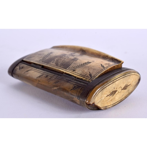 367 - AN EARLY 19TH CENTURY FRENCH PRISONER OF WAR NAPOLEONIC SNUFF BOX. 9 cm x 6 cm.