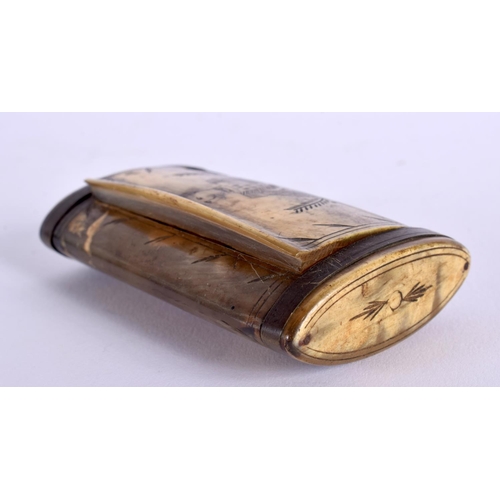 367 - AN EARLY 19TH CENTURY FRENCH PRISONER OF WAR NAPOLEONIC SNUFF BOX. 9 cm x 6 cm.