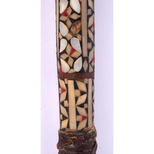 371 - A RARE 19TH CENTURY MIDDLE EASTERN TURKISH OTTOMAN SWORD STICK wrapped in leather, the central secti... 