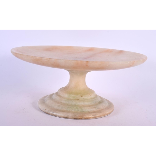 379 - AN EARLY 20TH CENTURY EUROPEAN CARVED ALABASTER TAZZA upon a stepped base. 24 cm diameter.